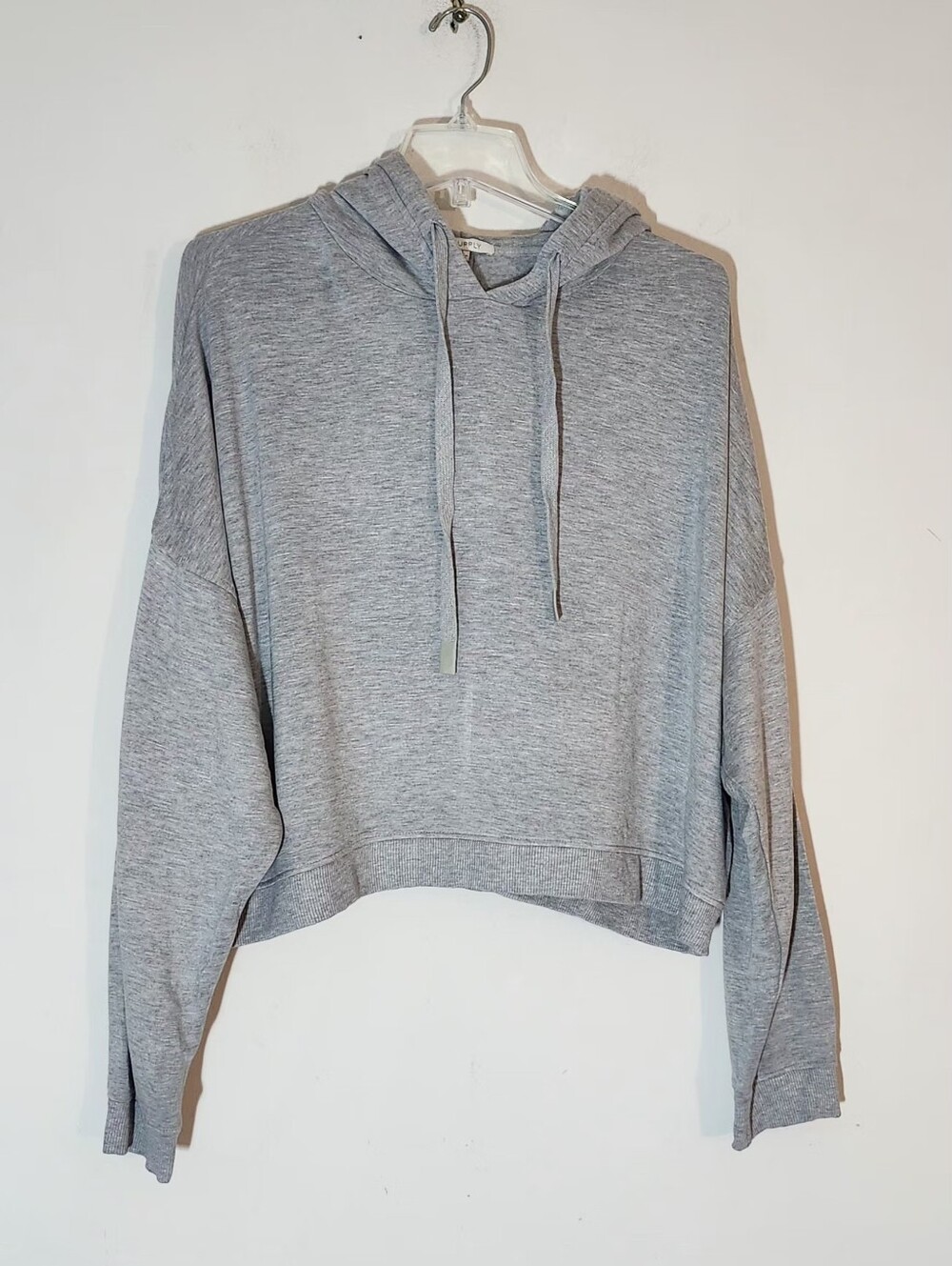 Z Supply Lightweight Cropped Pullover Hoodie Size L Color:Heather Gray